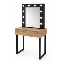 Toaletka z lustrem "LENA ART BLACK " dąb artisan + czarny, 75cm, czarne U